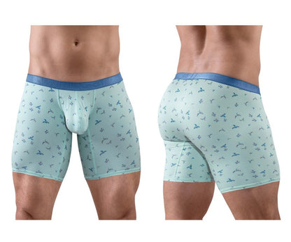 ErgoWear ew1779 slk se light blue boxer briefs with dark blue bird pattern and matching solid blue waistband