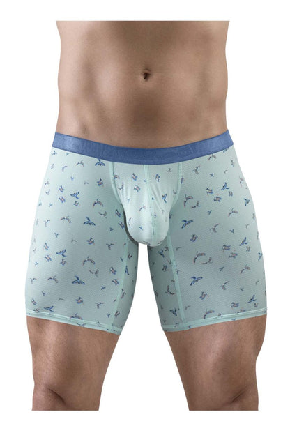 Light blue ergo wear ew1779 slk se boxer briefs with subtle bird pattern and dark blue waistband in frost-birds color