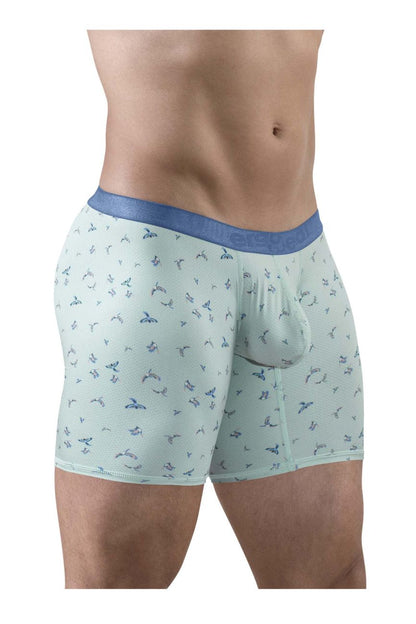 Light blue boxer briefs with subtle butterfly pattern and solid blue waistband ergoWear ew1779 slk se frost-birds