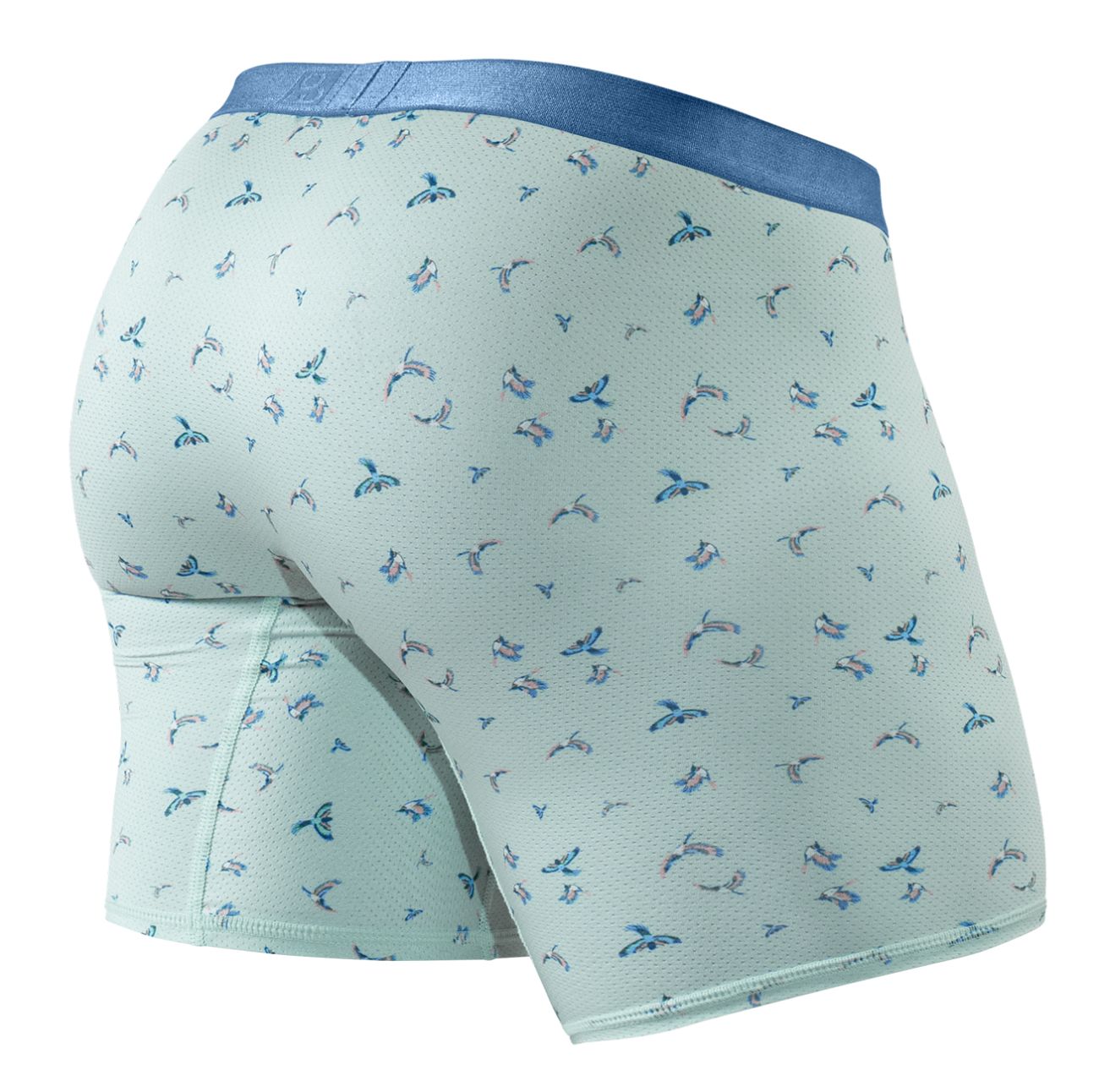 Ergowear ew1779 slk se boxer briefs in frost-blue with a subtle pattern of small stylized birds in blue and gray