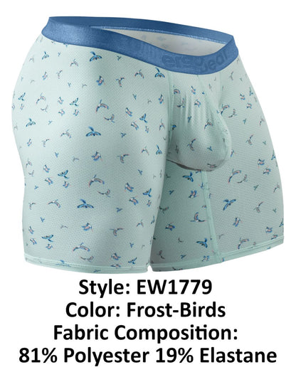 Light blue ergowear ew1779 slk se boxer briefs with subtle darker blue and gray stylized bird pattern