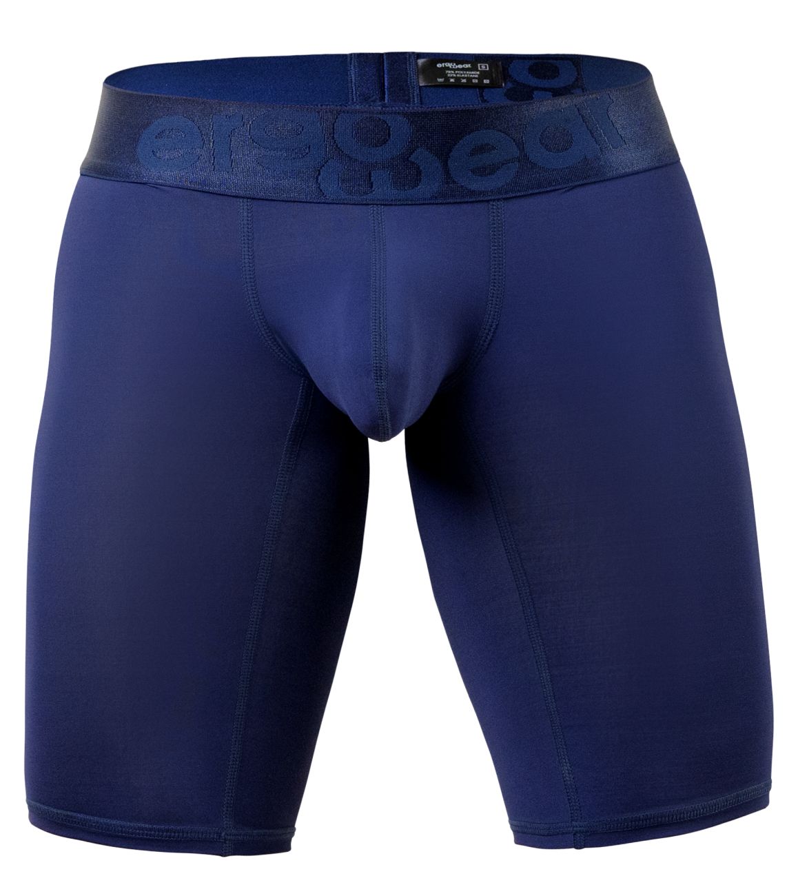 Navy blue men’s compression briefs with matching waistband embossed elegance brand name in ergo wear ew1781 max bold athletic shorts