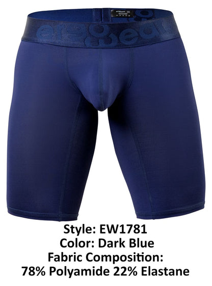 Dark blue ergoWear ew1781 max bold men’s boxer briefs with matching elastic waistband embossed begood branding