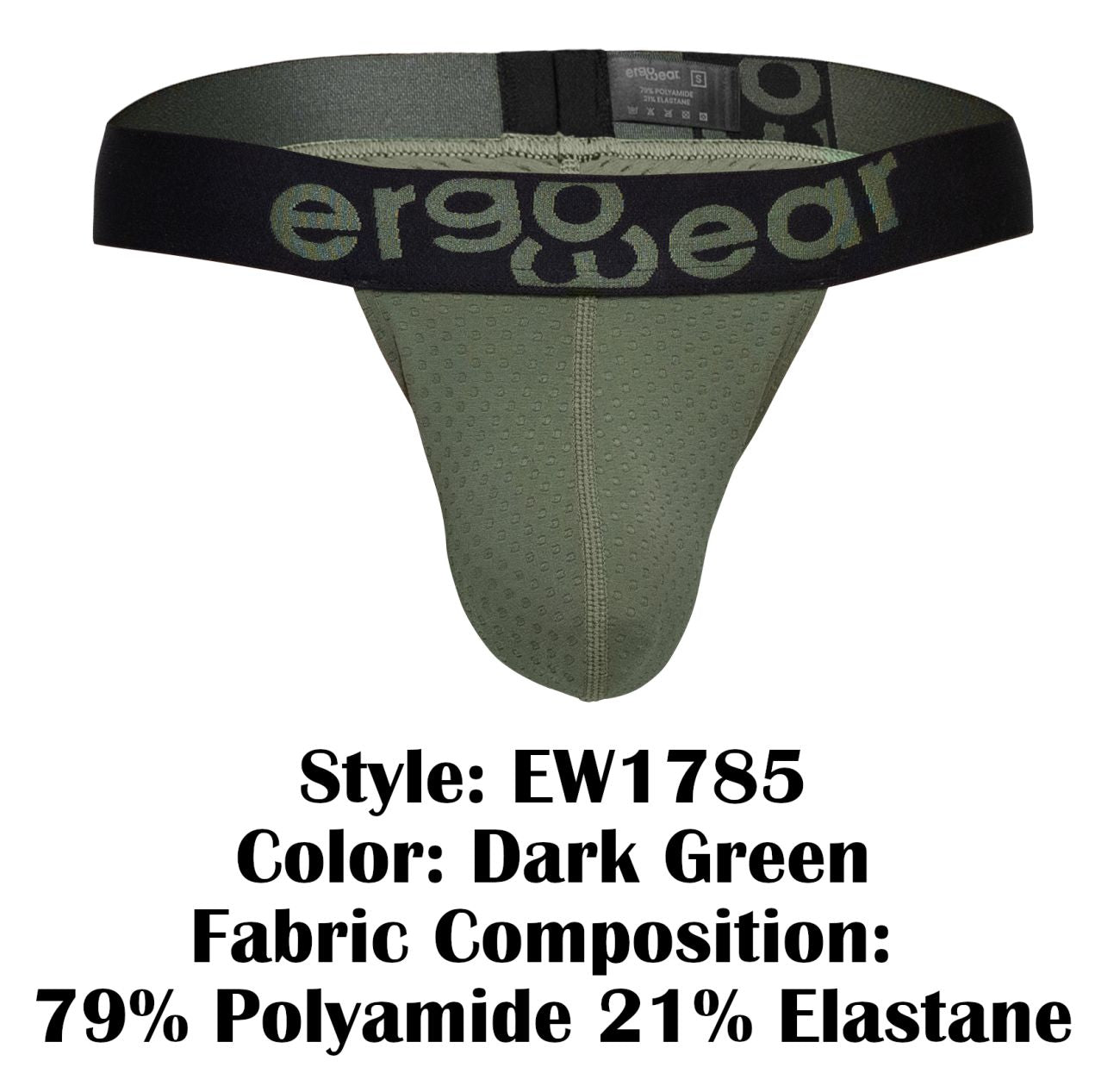 Dark green ergonomic briefs with black ergonomic wear logo waistband designed for maximum flow comfort