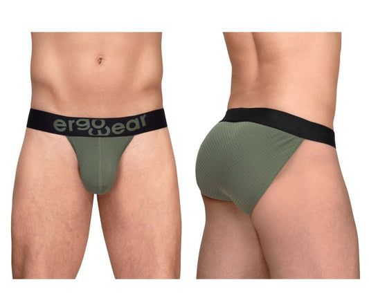 Olive green ergonomic briefs with black waistband and ergo wear branding from ergowear ew1786 max flow bikini series