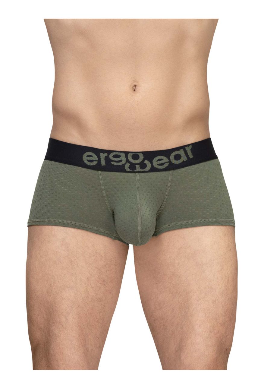 Olive green ergo wear ew1787 max flow ergonomic briefs with black waistband and gray logo
