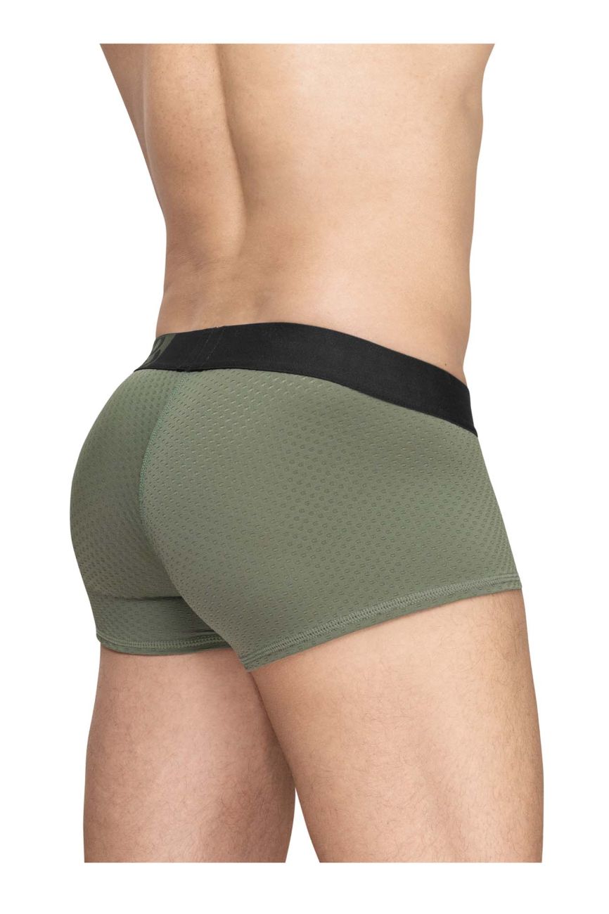 Olive green textured ergoWear ew1787 max flow trunks with black elastic waistband designed for comfort and support