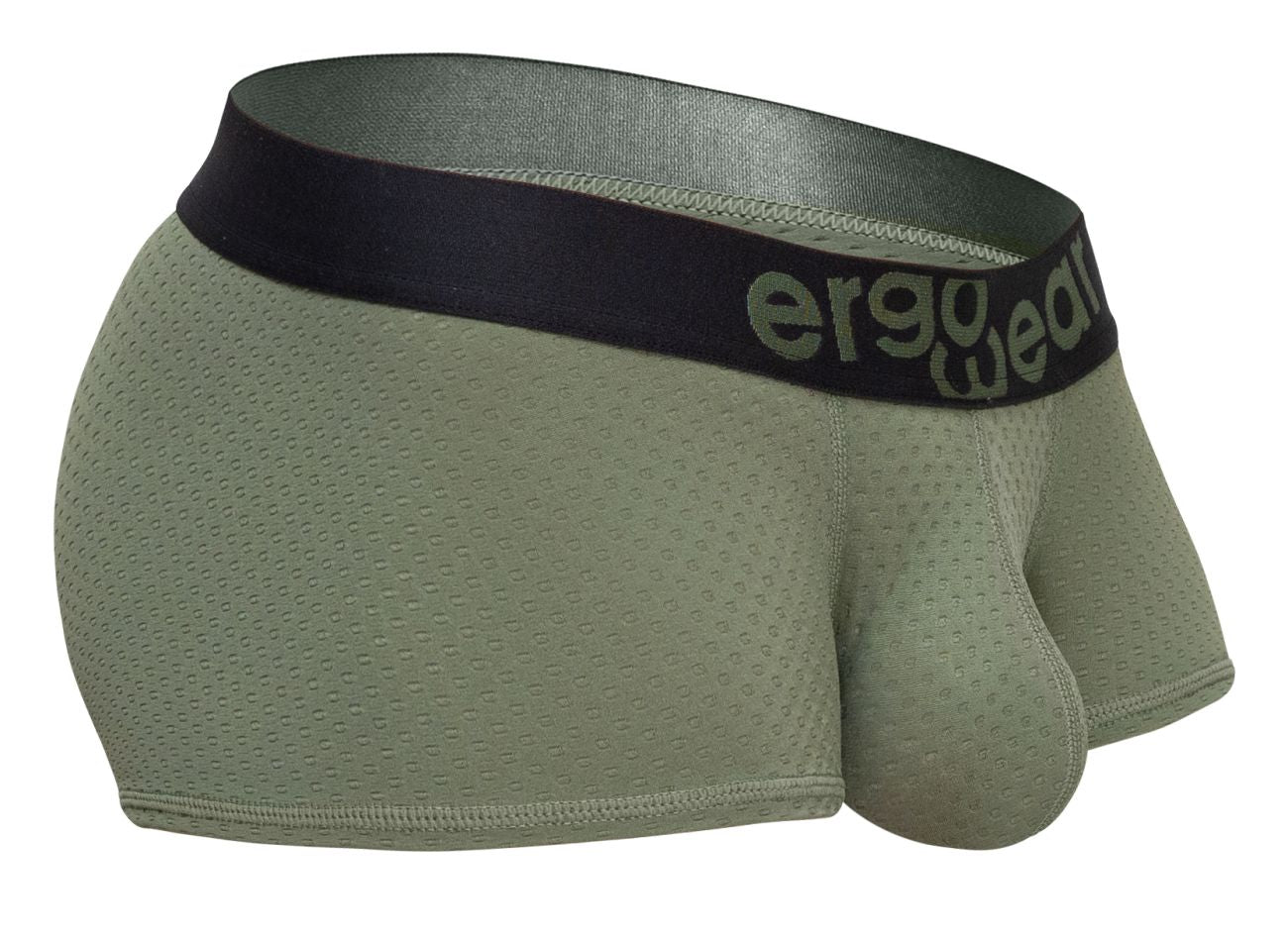 Olive green ergo wear ew1787 max flow mesh briefs with black elastic waistband and logo
