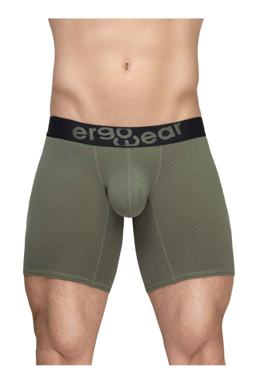 Ergowear ew1788 max flow olive green ergonomic boxer briefs with black waistband and ergowear logo