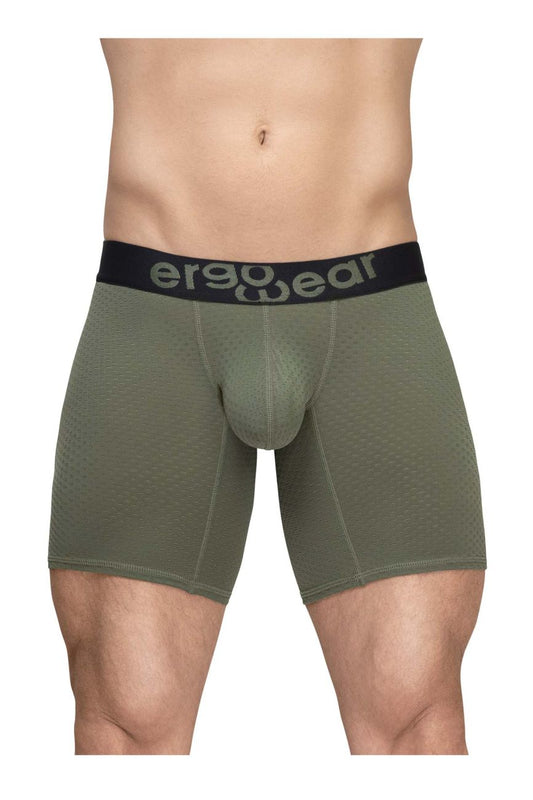 Ergowear ew1788 max flow olive green ergonomic boxer briefs with black waistband and ergowear logo