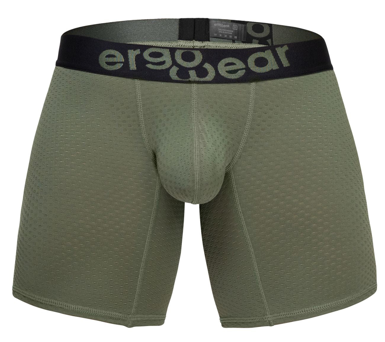 Olive green ergo wear ew1788 max flow ergonomic boxer briefs with black waistband for all-day comfort