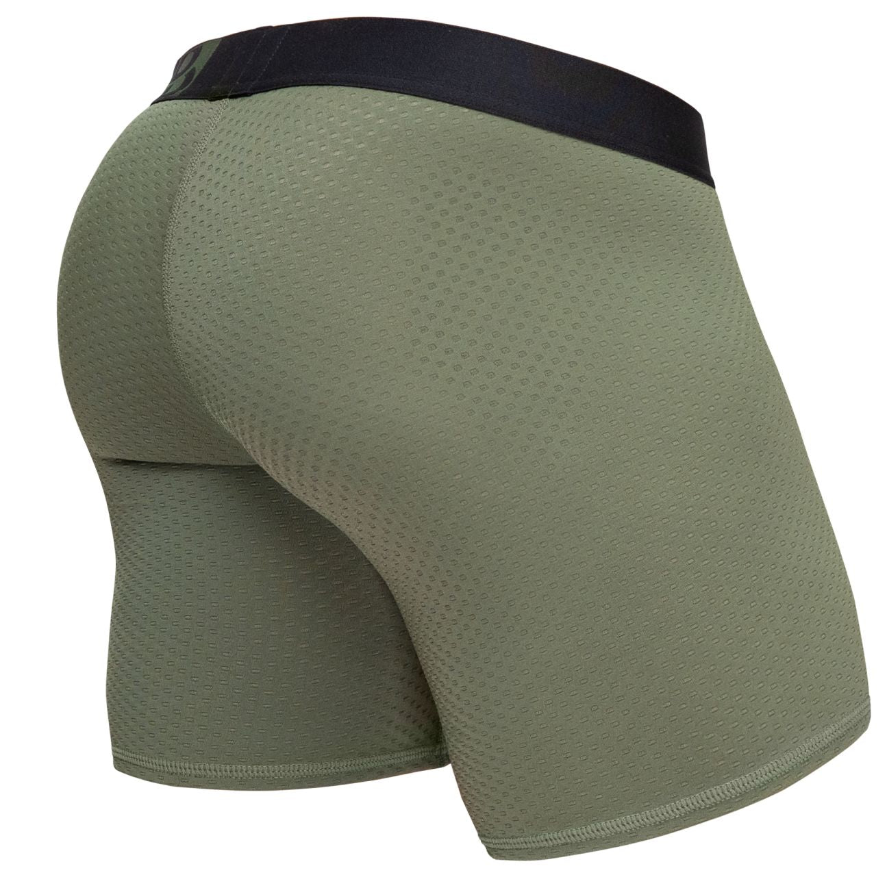 Olive green mesh ergoWear ew1788 max flow boxer briefs with black elastic waistband for breathable comfort