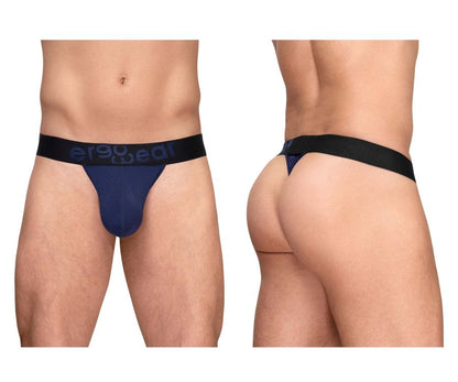 Navy blue ergonomic briefs with black waistband and ergo deal branding in dark gray from ergowear ew1789 max flow g-string