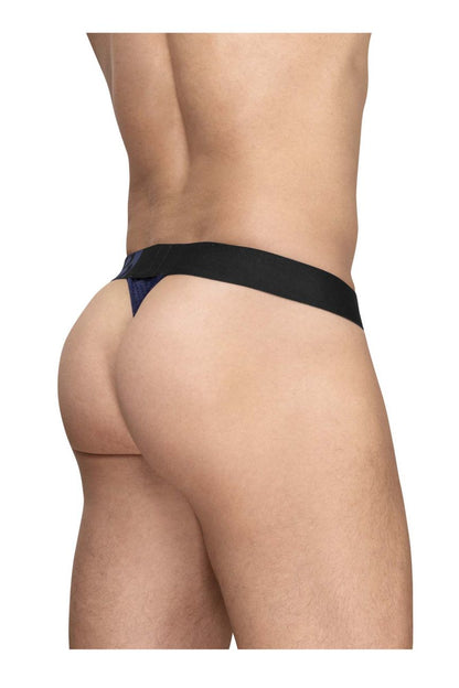 Black thong with subtle blue patterned detail at the back from ergowear ew1789 max flow g-string in dark blue color