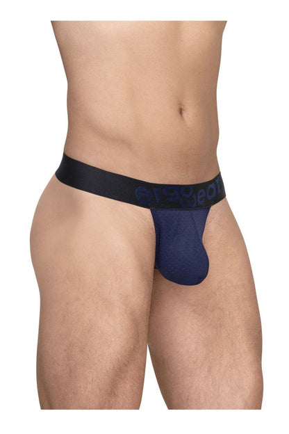 Navy blue ergowear ew1789 max flow g-string jockstrap with black elastic waistband and subtle brand logo