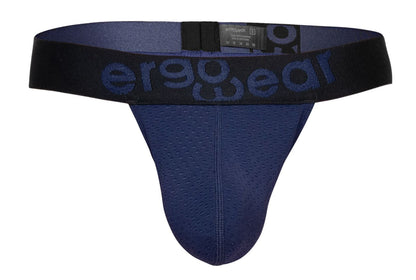 Navy blue ergonomic g-string with black waistband and dark blue ergo wear logo designed for maximum flow comfort