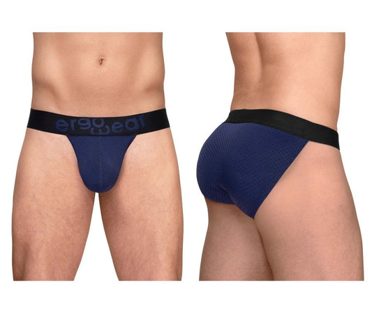 Navy blue ergonomic briefs with black waistband featuring ergo real logo from ergowear ew1790 max flow bikini range