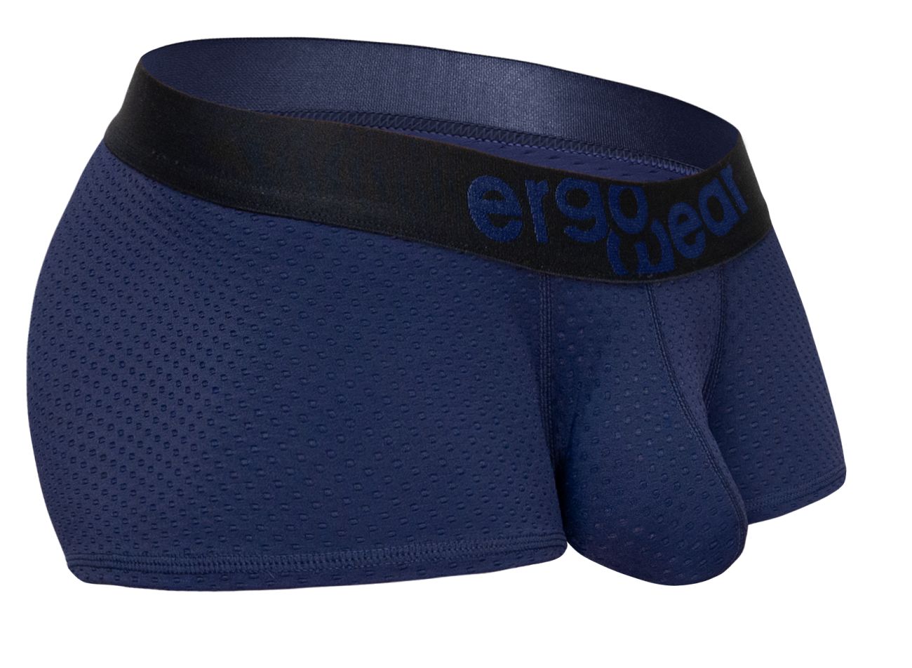 Ergo wear ew1791 max flow trunks in dark blue navy mesh briefs with black elastic waistband and ergo wear logo