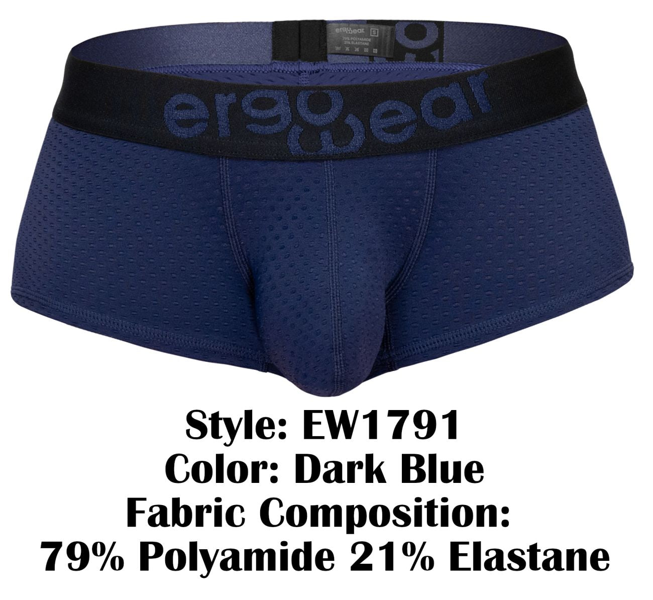 Dark blue ergo wear ew1791 max flow ergonomic briefs with black waistband and matching logo for comfortable support