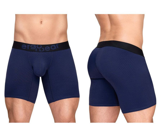 Navy blue ergonomic ErgoWear EW1792 MAX FLOW boxer briefs with black waistband designed for comfort and support