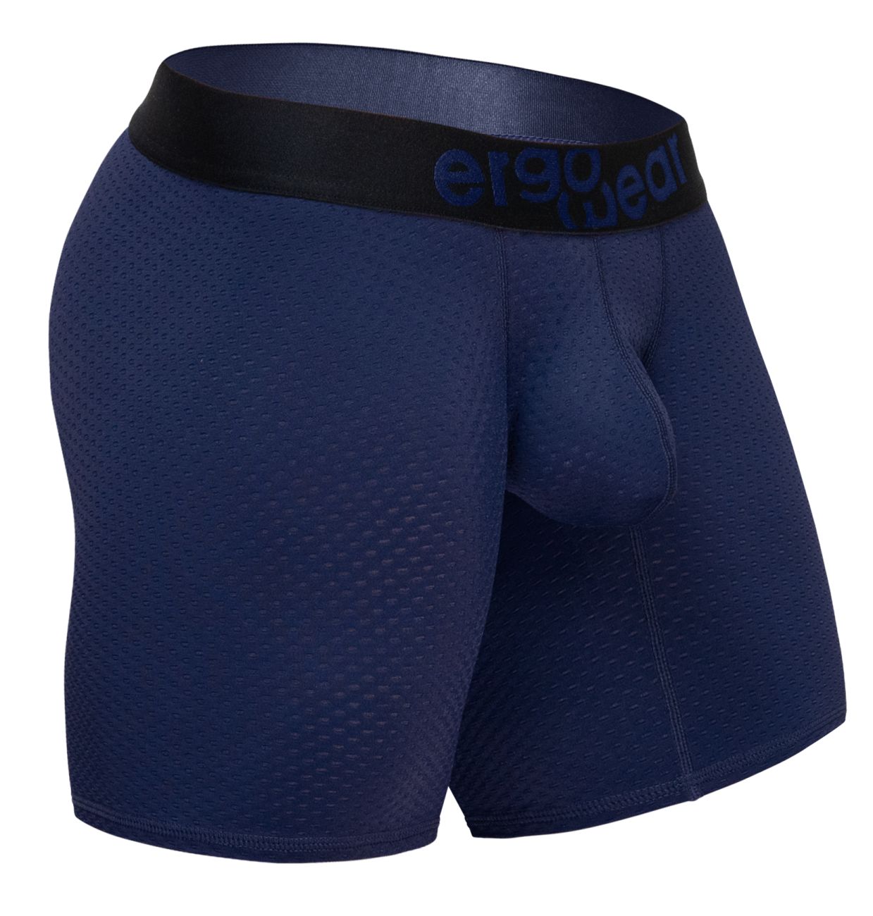 Navy blue ergo gear ew1792 max flow ergonomic boxer briefs with a black waistband for enhanced comfort and support