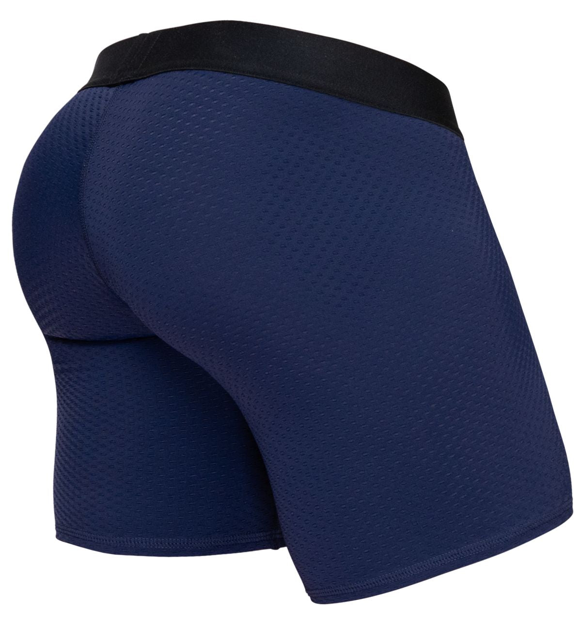 Ergowear ew1792 max flow boxer briefs in dark blue navy mesh with a black elastic waistband for athletic use