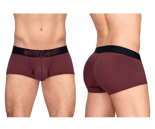 Maroon ErgoWear EW1795 MAX FLOW ergonomic briefs with black waistband featuring ergo wear branding