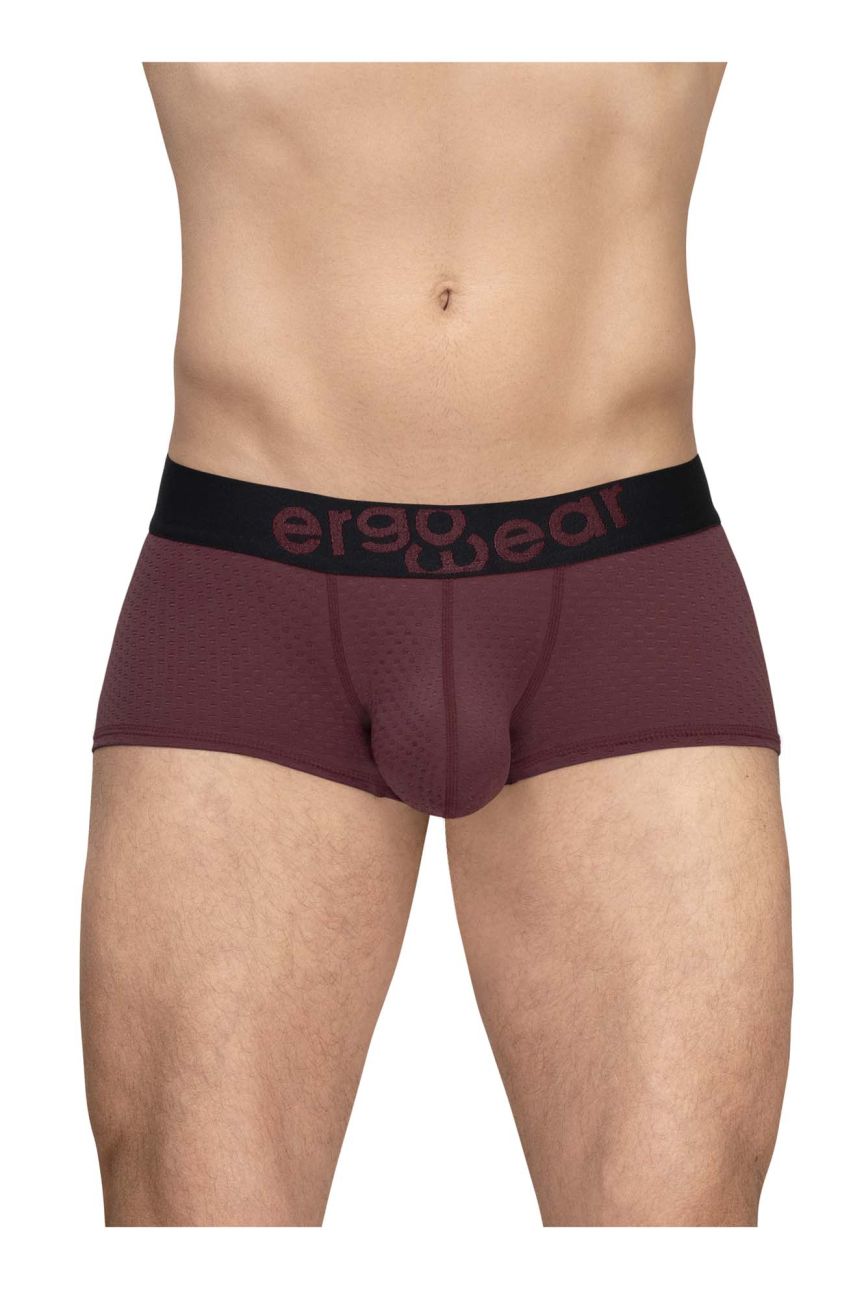Maroon ergowear ew1795 max flow trunks with black waistband and dark red logo designed for ergonomic comfort