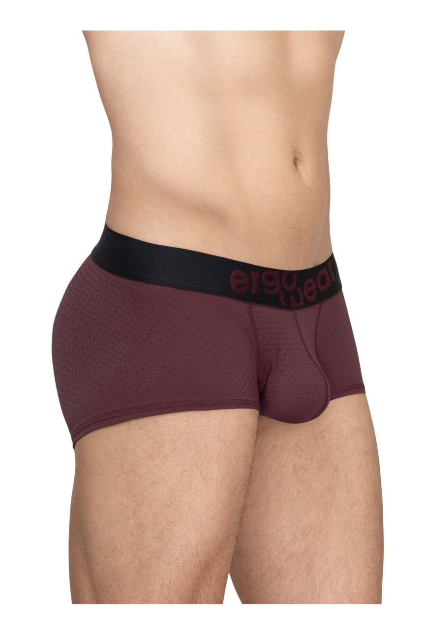 Ergowear ew1795 max flow trunks burgundy men’s briefs with black elastic waistband and red brand lettering