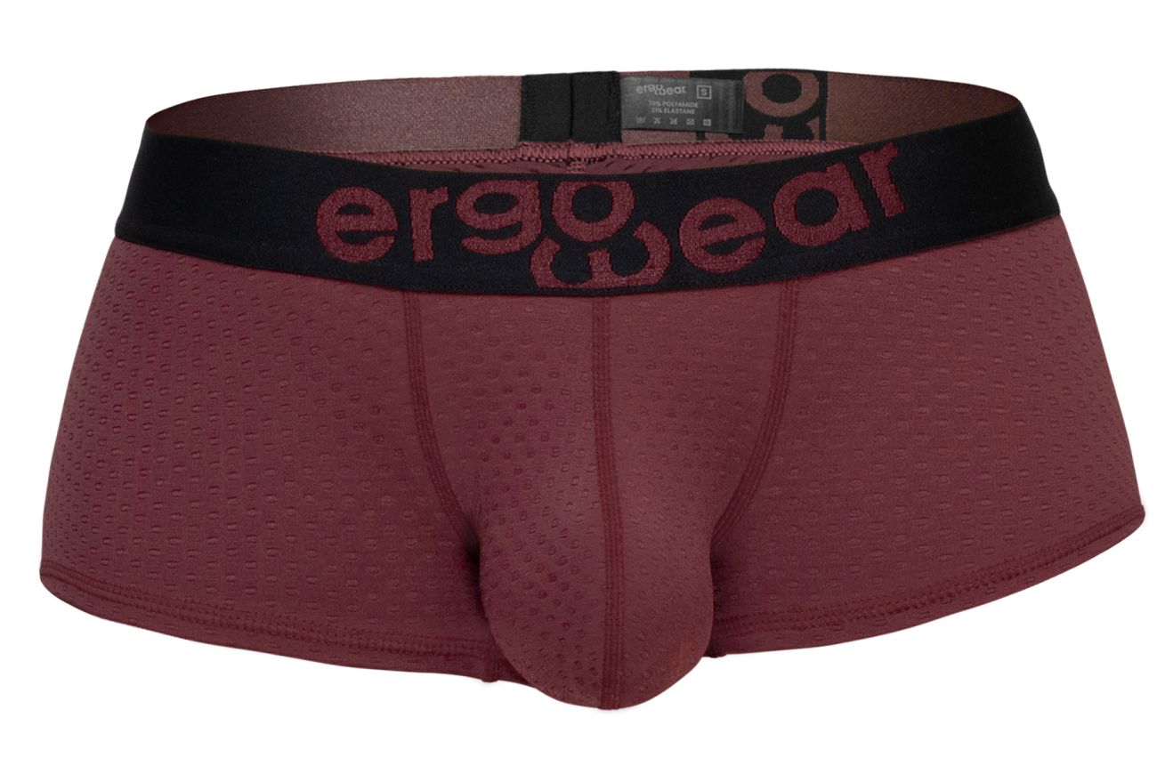 Maroon ergowear ew1795 max flow trunks with ergonomic design and black waistband featuring ergo wear logo