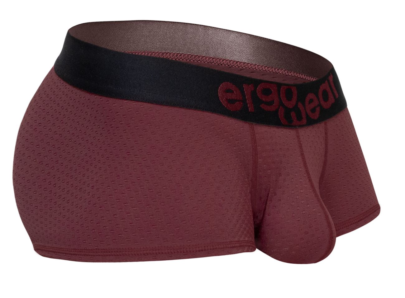 Ergowear ew1795 max flow burgundy ergonomic briefs with a black waistband and matching logo lettering