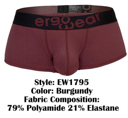 Ergowear ew1795 max flow trunks in burgundy with black waistband and red logo made from 79 polyamide 21 elastane