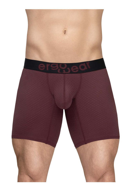 Maroon ergonomic boxer briefs with black ergogear waistband designed for maximum flow and comfort