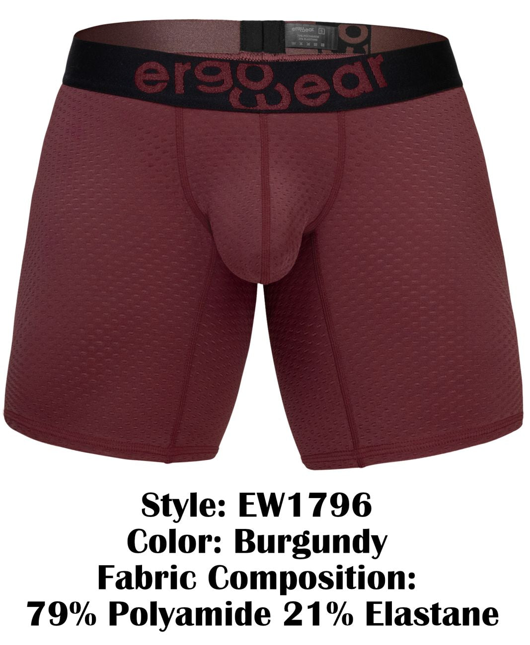 Burgundy ergo wear ew1796 max flow boxer briefs with black waistband made from polyamide and elastane