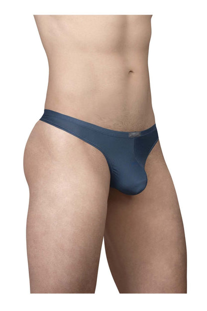 Dark blue ergo wear ew1797 x4d se thong made of smooth stretchy fabric with subtle sheen shown from the back side