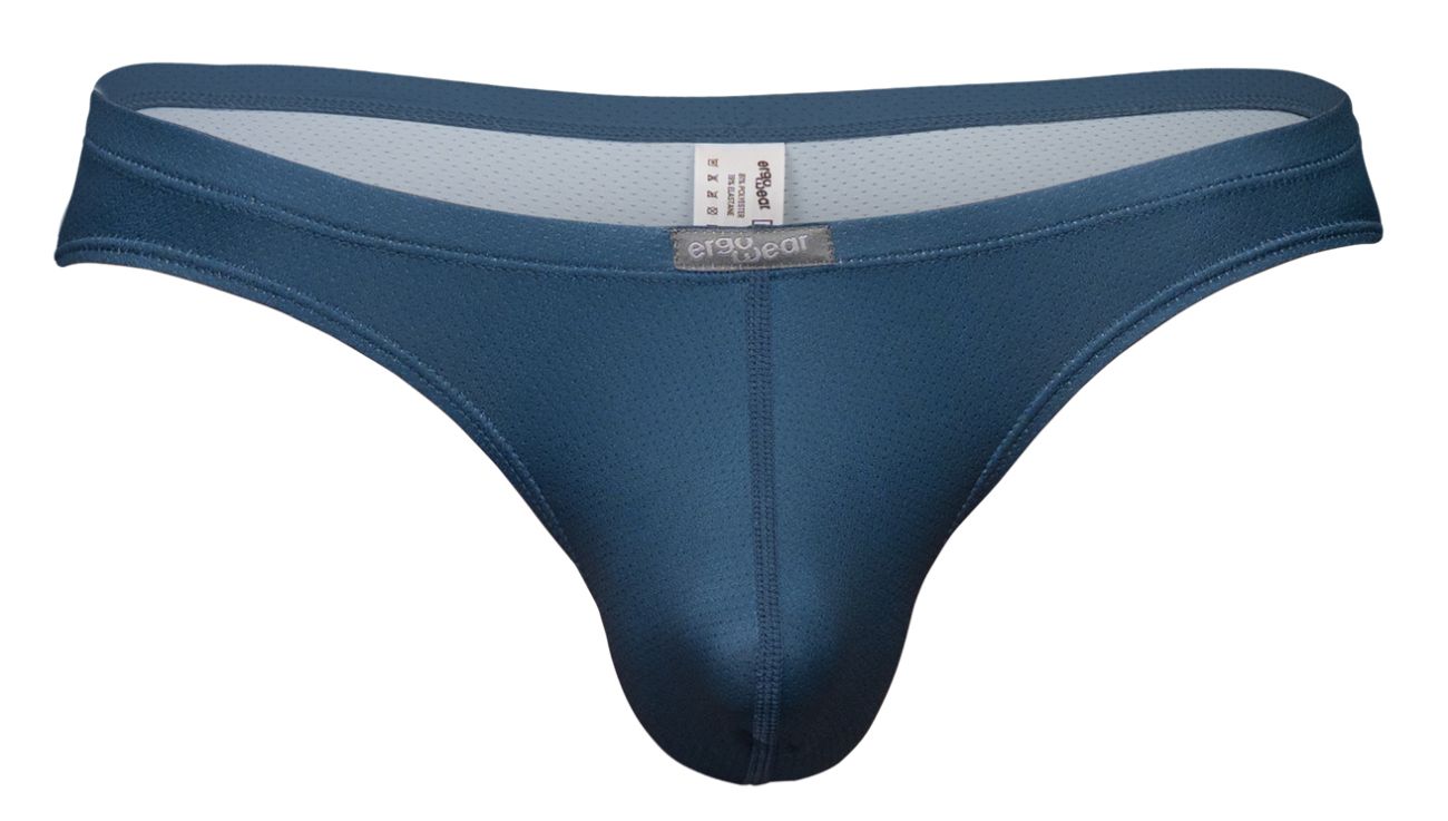 Deep blue ergoWear ew1797 x4d se satin-like thong with center seam and adjustable waistband shown from the back side