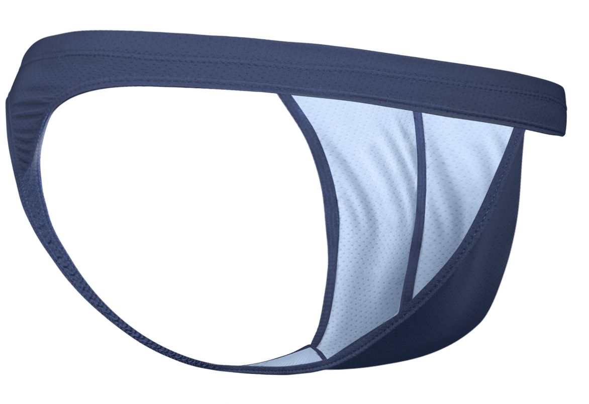 Navy blue and light gray ergoWear ew1797 x4d se thong with mesh panel design for athletic use in sea blue color
