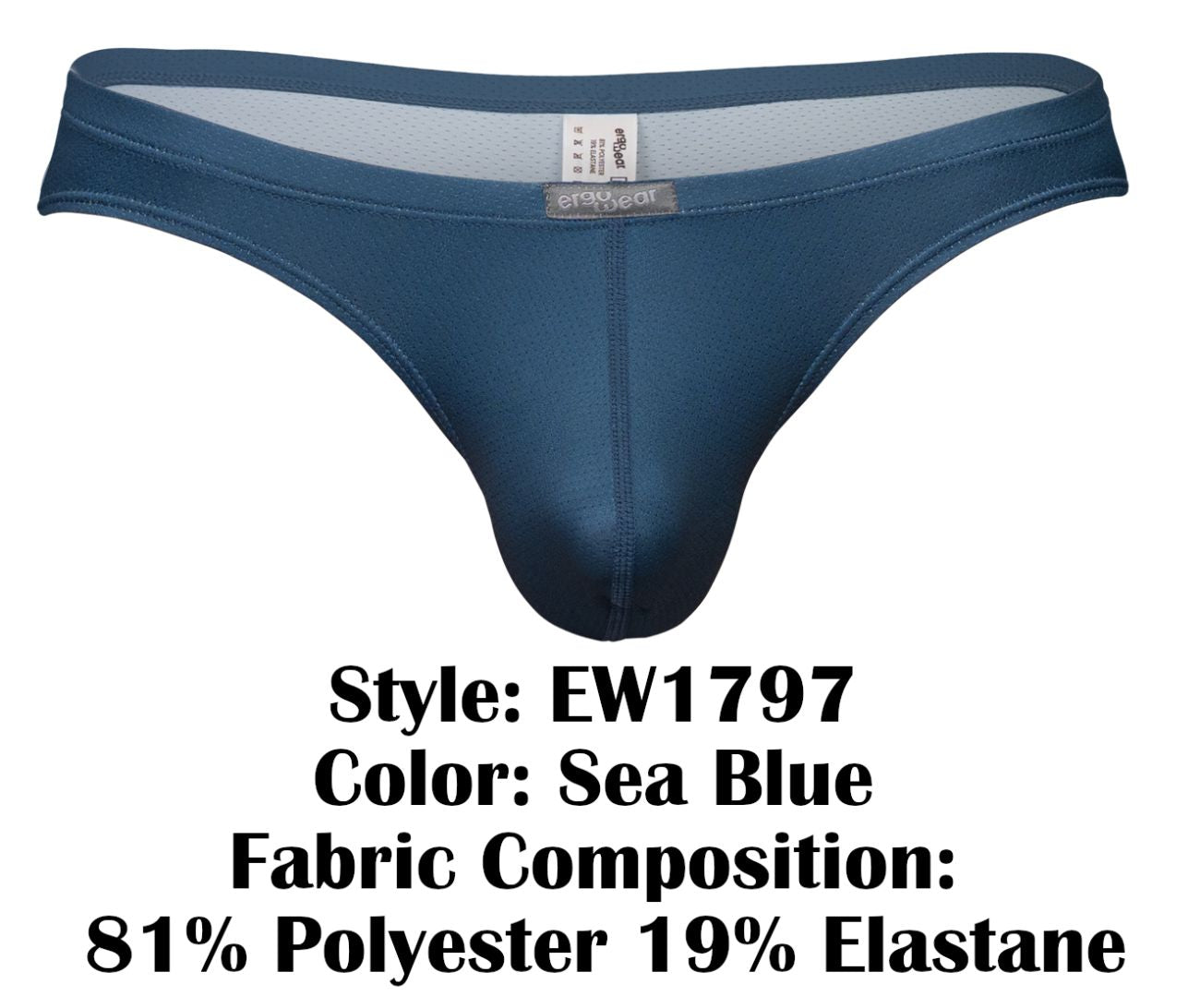 Sea blue ergoWear ew1797 x4d SE men’s thong in sleek form-fitting design made from 81% polyester 19% elastane