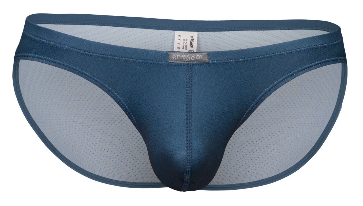Dark blue ergo wear ew1798 x4d se bikini briefs with mesh panel and branded label in sea blue color