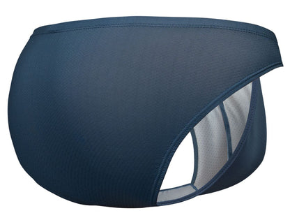 Dark navy blue ergoWear ew1798 x4d se bikini swim trunks with sleek form-fitting design and side mesh paneling