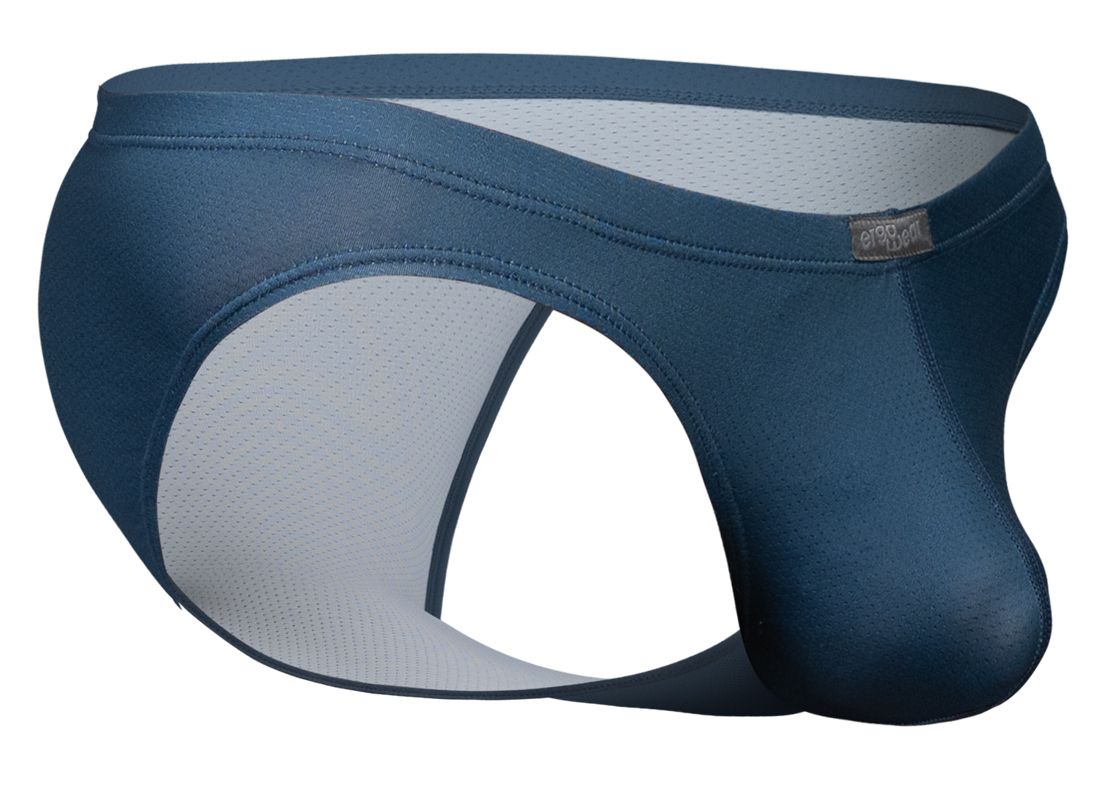 Dark blue ergo wear ew1798 x4d se bikini briefs with mesh panel and branded tag in sea blue color