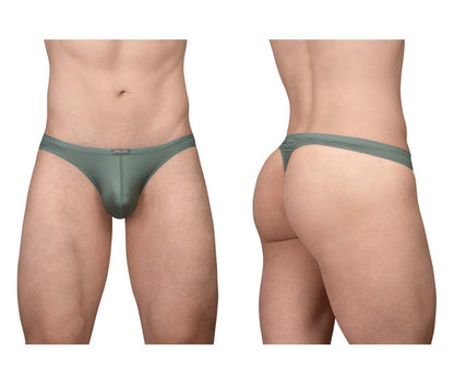 Mens ergo wear ew1801 x4d se thong in olive green sheer fabric with a subtle textured waistband visible from the back