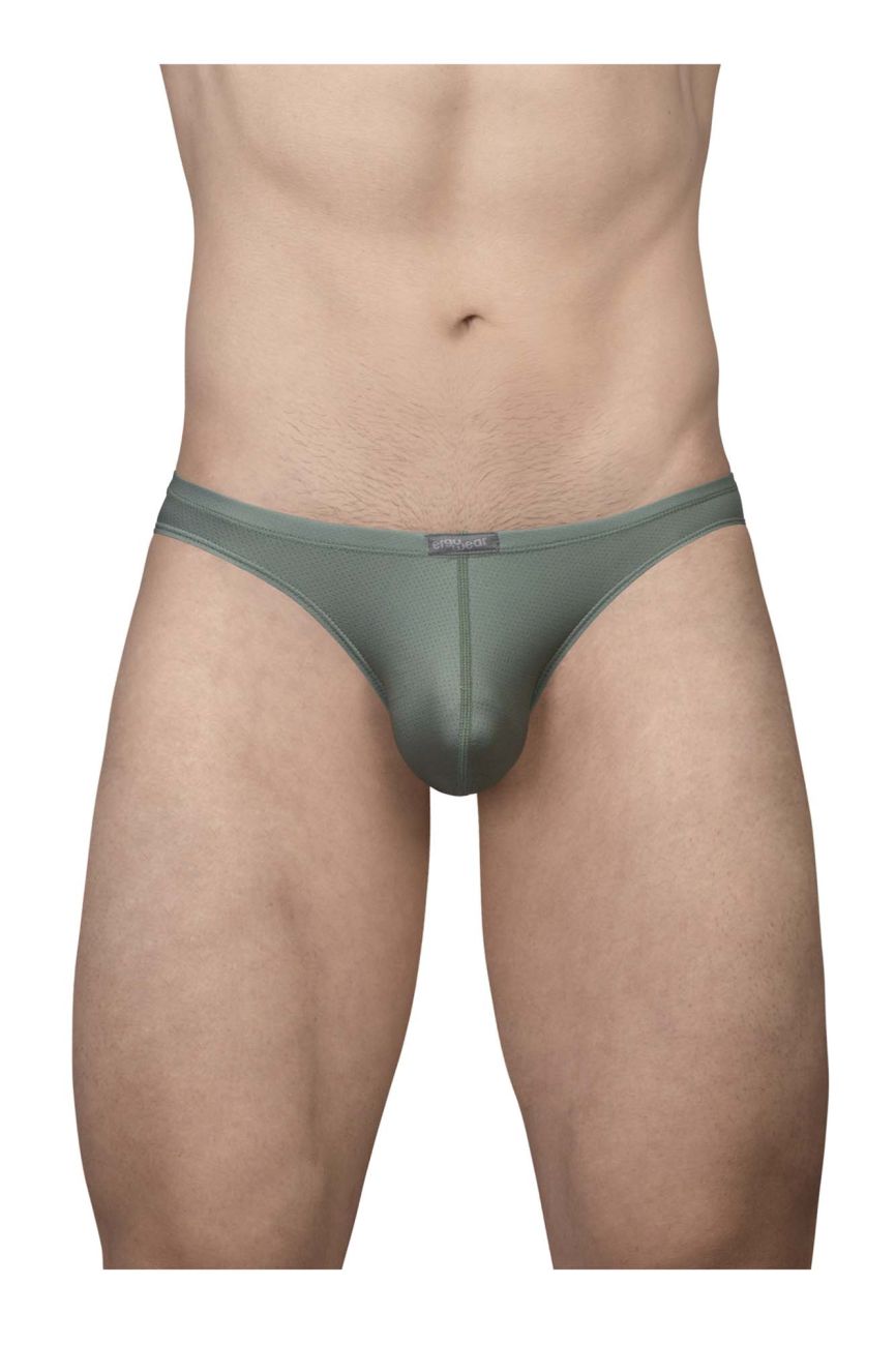 A sleek olive green ergoWear ew1801 x4d se thong with smooth form-fitting fabric and subtle waistband brand tag