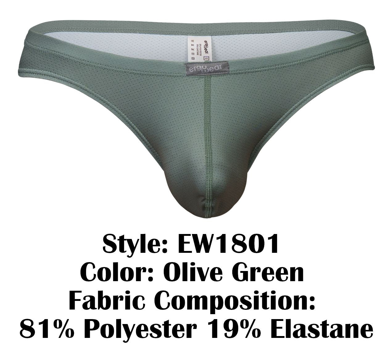 Ergowear ew1801 x4d se olive green men’s thong made from polyester elastane with breathable mesh interior