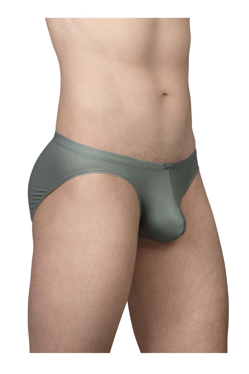 Ergowear ew1802 x4d se bikini olive green men’s brief with sleek dark gray smooth form-fitting fabric and waistband seam detail