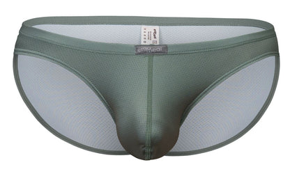 Olive green ergoWear ew1802 x4d se bikini brief with mesh sides solid front panel and visible erag bear label