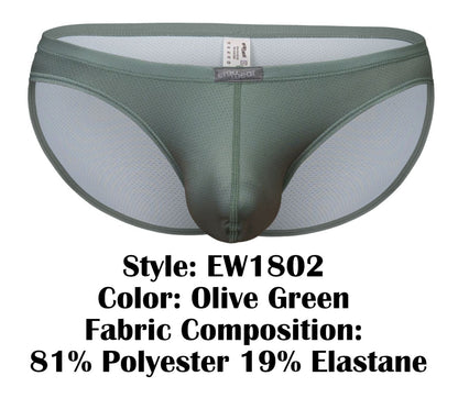 Olive green men’s briefs ergoWear ew1802 x4d SE bikini with mesh panel made of 81% polyester and 19% elastane