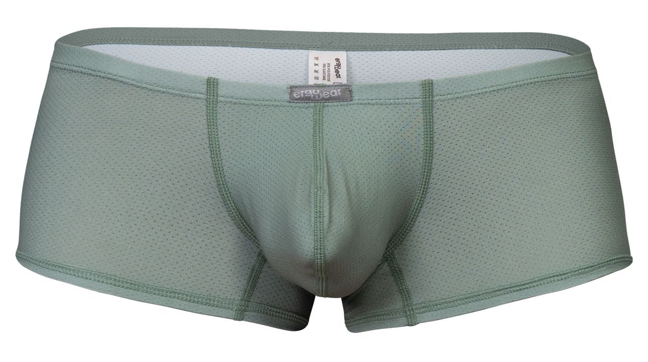 A pair of olive green ergo wear ew1803 x4d se breathable mesh boxer briefs with a contoured design and elastic waistband