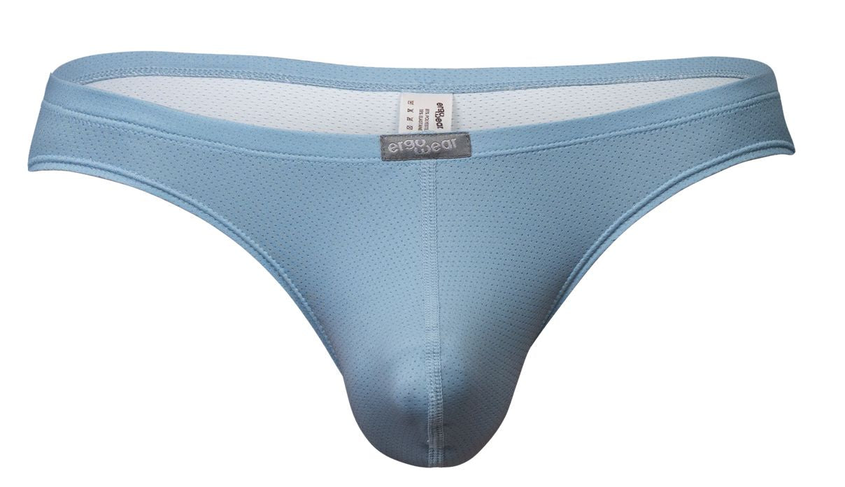 Light blue mesh ergo wear ew1805 x4d se briefs with gray brand tag at waistband in stone blue color