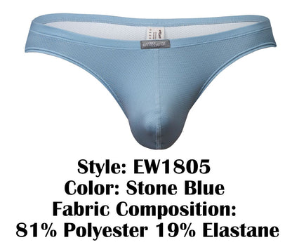 Stone blue ergoWear ew1805 x4d se thongs made of 81% polyester and 19% elastane fabric seen from the back
